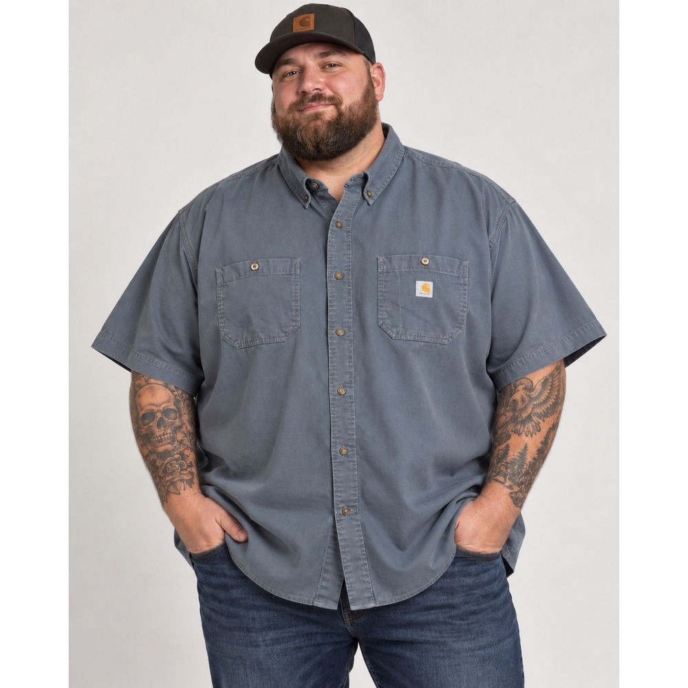 Carhartt Rugged Flex Relaxed Fit Short Sleeve Button Down Shirt Gray 4XL